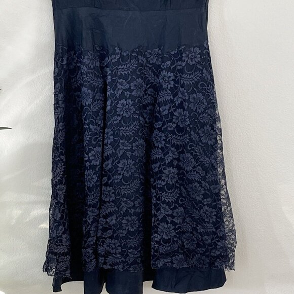 Vintage 50s Navy Blue Satin Dress Lace Skirt Young Viewpoint NY sz 10 - Picture 4 of 5